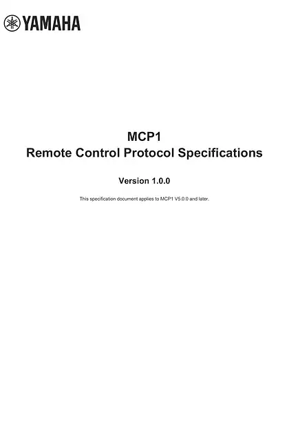 yamaha雅马哈MCP1 Remote Control Protocol Specifications V1.0.0